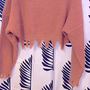 Pink cropped sweater with fringe. Zaful brand. One size.